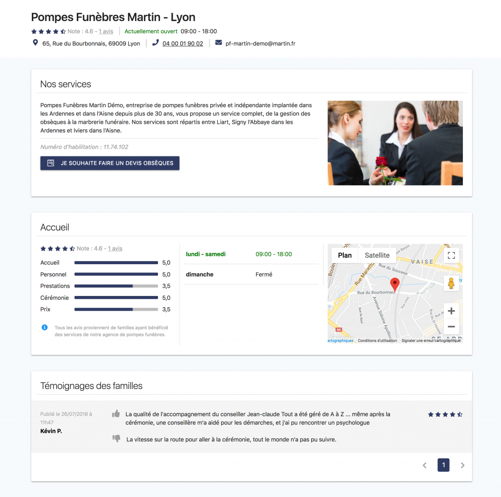 Avis client pompes funèbres