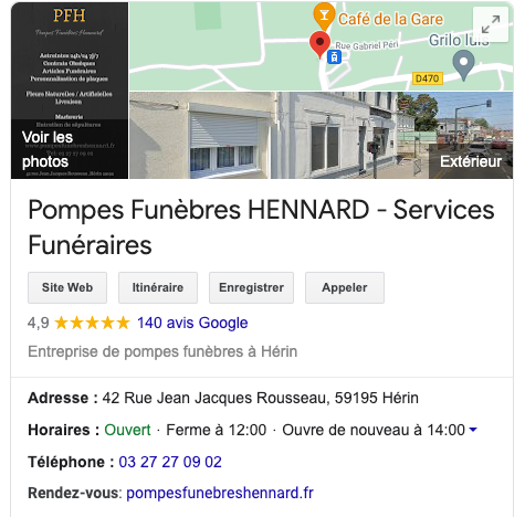 Google my business pompes funèbres